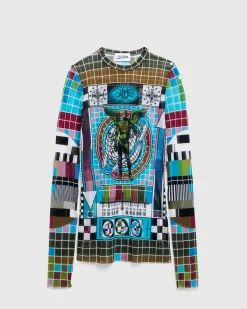Jean Paul Gaultier Mesh Long-Sleeve Top Printed Mire Blue/Multi- Tops