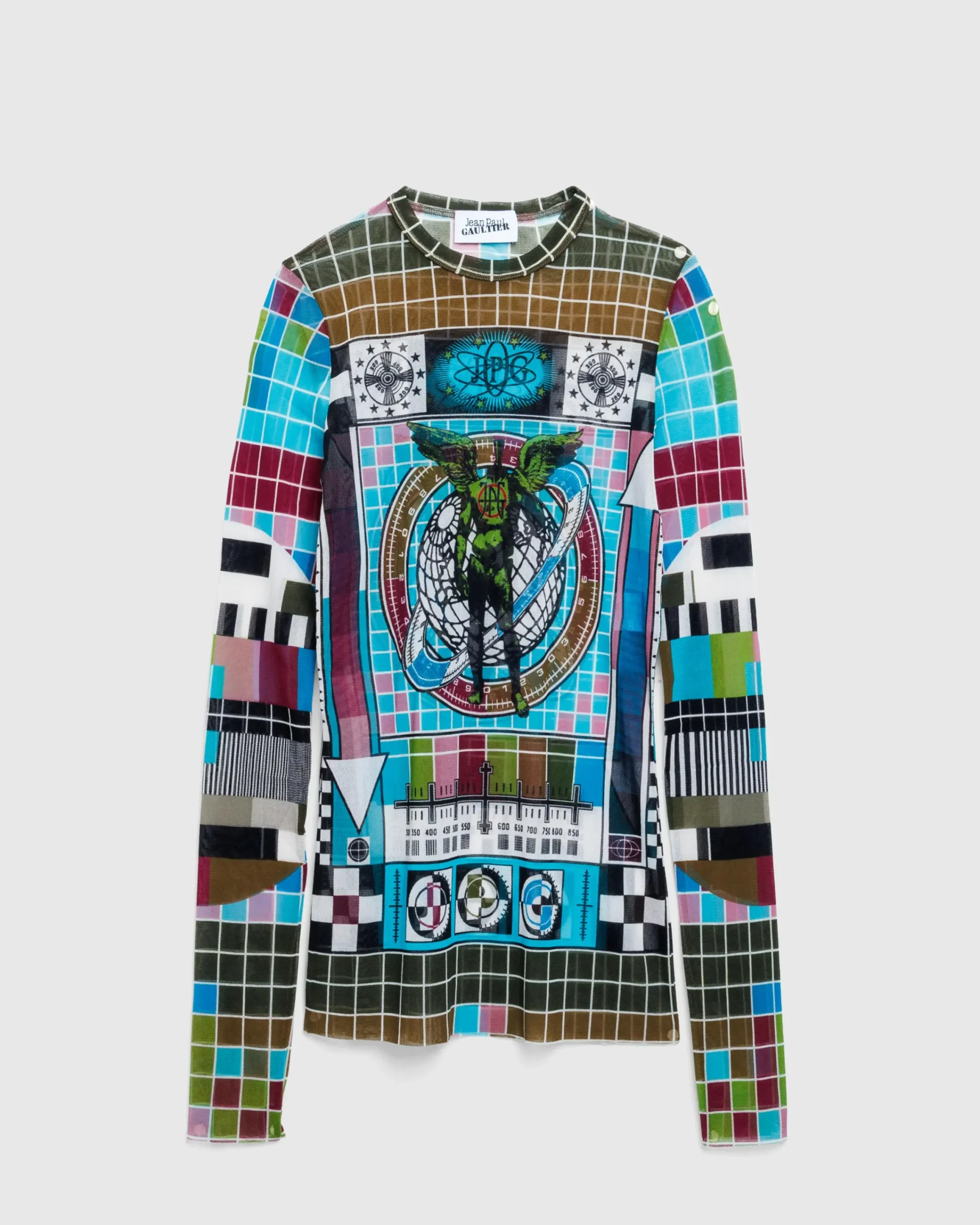 Jean Paul Gaultier Mesh Long-Sleeve Top Printed Mire Blue/Multi- Tops