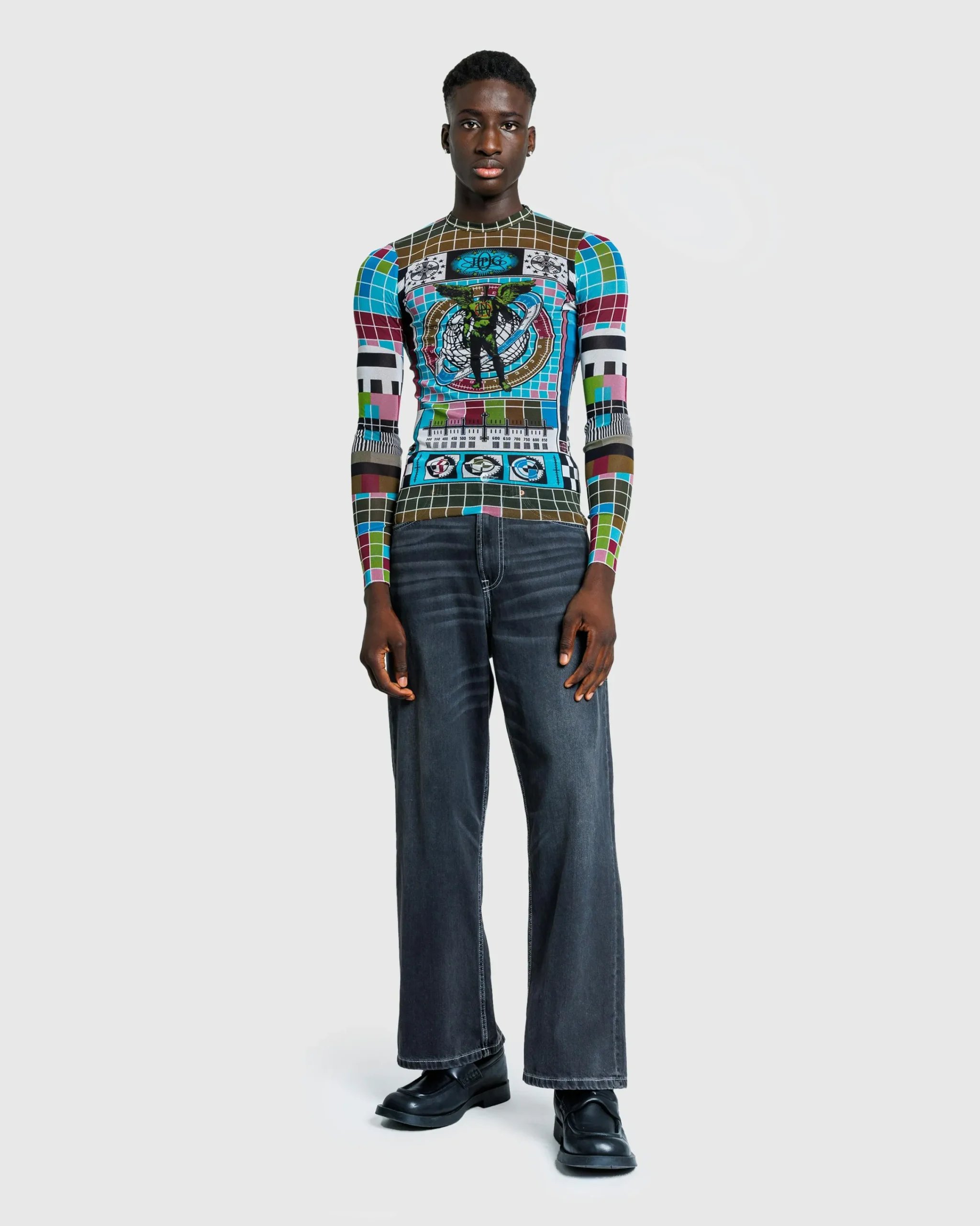 Jean Paul Gaultier Mesh Long-Sleeve Top Printed Mire Blue/Multi- Tops