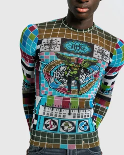 Jean Paul Gaultier Mesh Long-Sleeve Top Printed Mire Blue/Multi- Tops