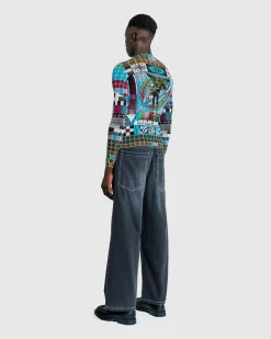 Jean Paul Gaultier Mesh Long-Sleeve Top Printed Mire Blue/Multi- Tops