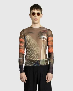 Jean Paul Gaultier Mesh Long-Sleeve Top Printed "City"- Tops