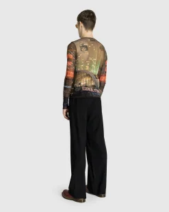 Jean Paul Gaultier Mesh Long-Sleeve Top Printed "City"- Tops