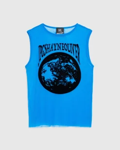 Jean Paul Gaultier Mesh Tank Top Flocked "Earth" Ibiza Blue/Black- Tops