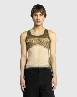Jean Paul Gaultier Mesh Tank Top Printed Cartouche- Tops