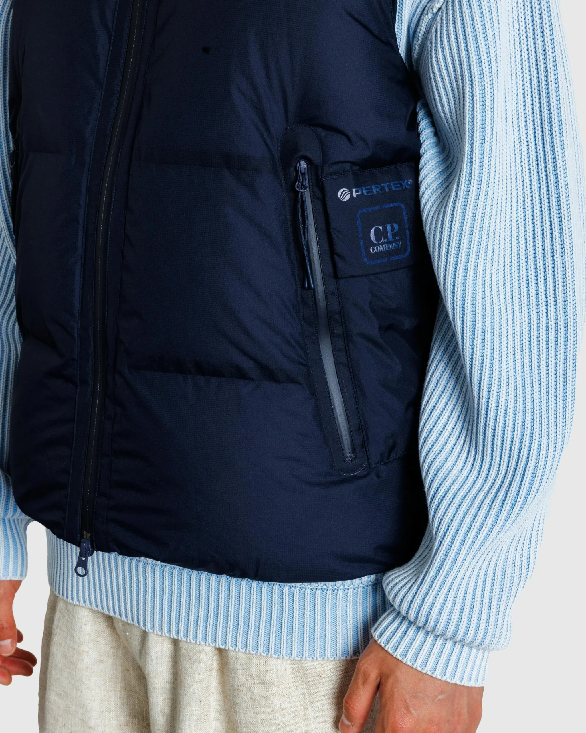 C.P. Company Metropolis Series Pertex Hooded Down Vest Sky Captain- Outerwear