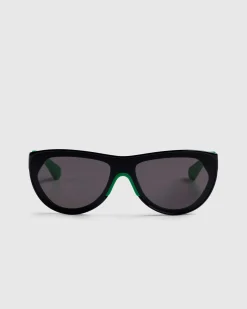 Bottega Veneta Mitre Square Rounded Injected Acetate Sunglasses Black/Green- Sunglasses