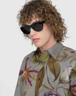 Bottega Veneta Mitre Square Rounded Injected Acetate Sunglasses Black/Green- Sunglasses