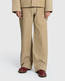 Marine Serre Moon Jacquard Twill Workwear Pants Dark Beige- Pants