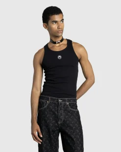 Marine Serre Moon Logo Ribbed Jersey Tank Top- Tops