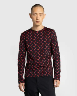 Marine Serre Moon Printed Jersey Second Skin Regular Top Black/Red- Tops