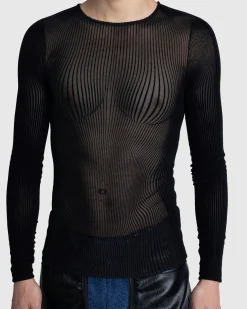 Jean Paul Gaultier Morphing Pinstripes Top Black- Tops