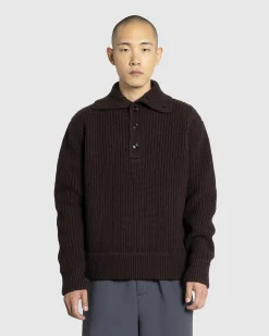 Dries van Noten Mudra Polo Sweater Dark Brown- Knitwear