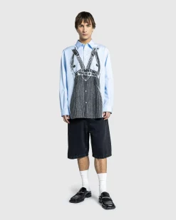 Jean Paul Gaultier Popeline Shirt Printed Madonna Trompe L'Œil Baby Blue/Black- Shirts