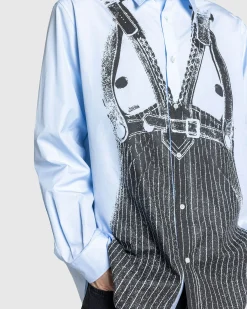 Jean Paul Gaultier Popeline Shirt Printed Madonna Trompe L'Œil Baby Blue/Black- Shirts