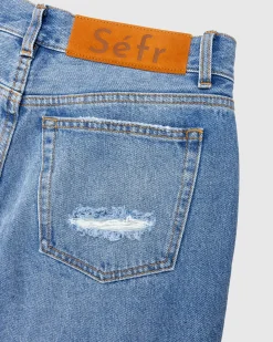 Séfr Rider Cut Jeans Trashed Mid Blue- Pants