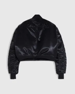 Mugler Satin Bomber Jacket Black- Outerwear