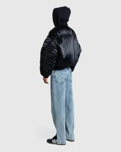 Mugler Satin Bomber Jacket Black- Outerwear