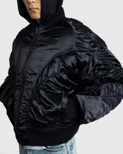 Mugler Satin Bomber Jacket Black- Outerwear
