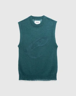 Café de Flore Script Sweater Vest Green- Knitwear