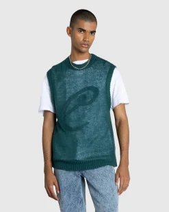 Café de Flore Script Sweater Vest Green- Knitwear