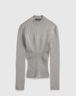 Mugler Sculpting Knit Top Grey Melange- Knitwear