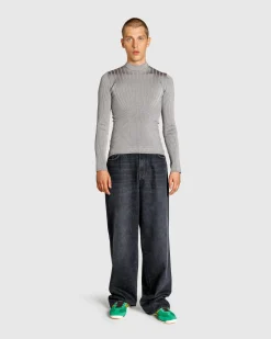Mugler Sculpting Knit Top Grey Melange- Knitwear