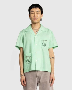 Bode See You at the Barn Short-Sleeve Shirt White/Green- Shirts