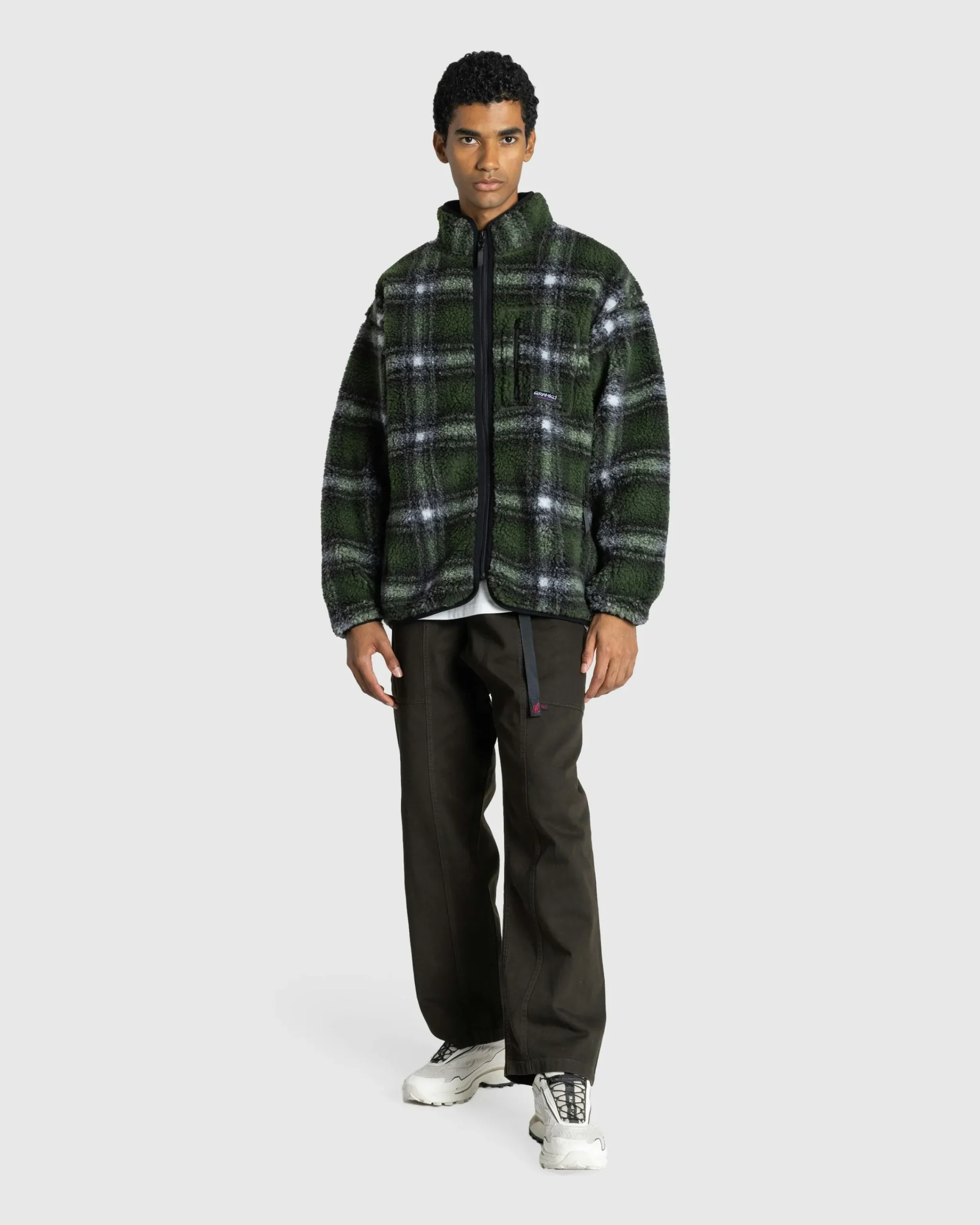 Gramicci Shadow Plaid Sherpa Jacket Olive- Outerwear