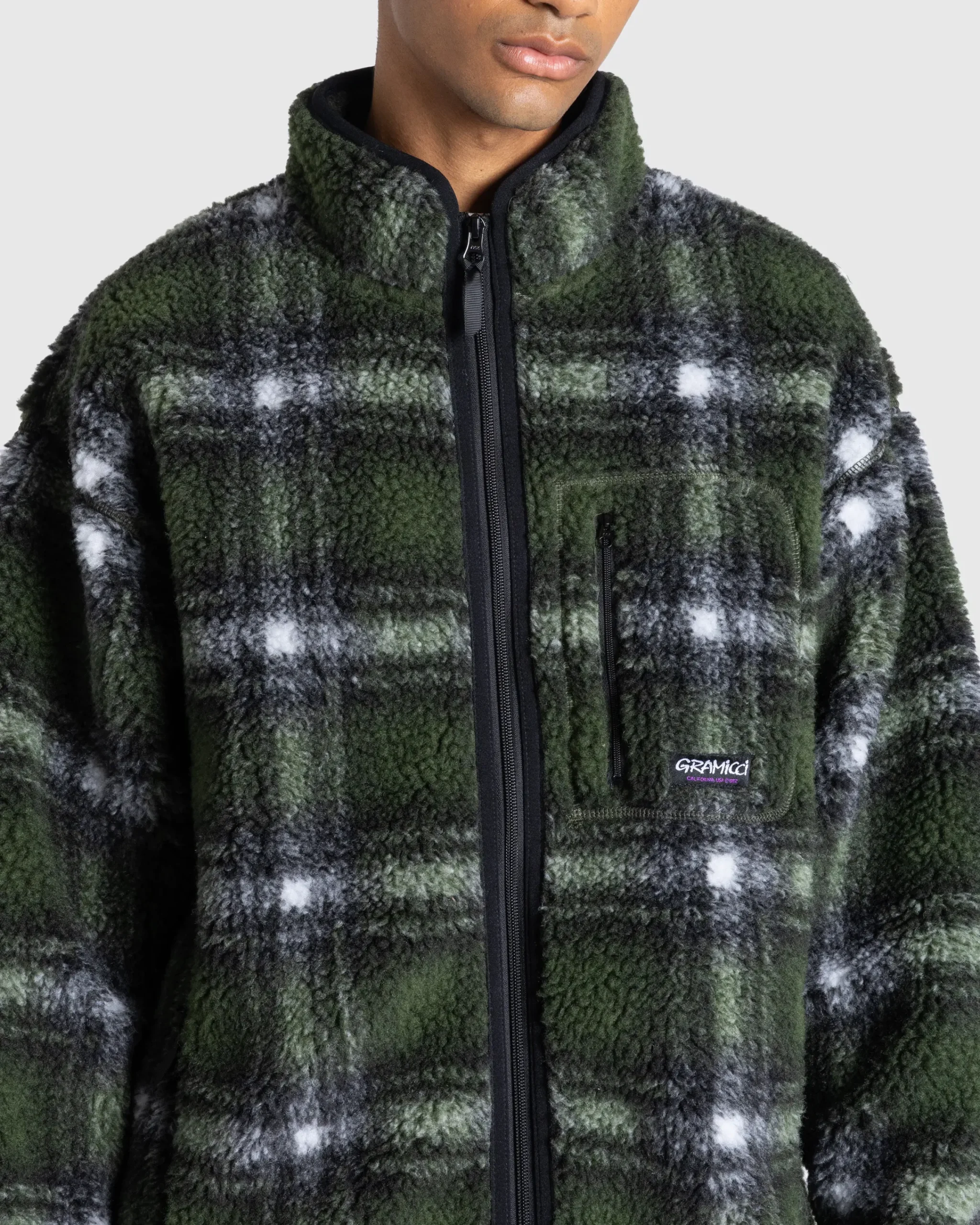 Gramicci Shadow Plaid Sherpa Jacket Olive- Outerwear