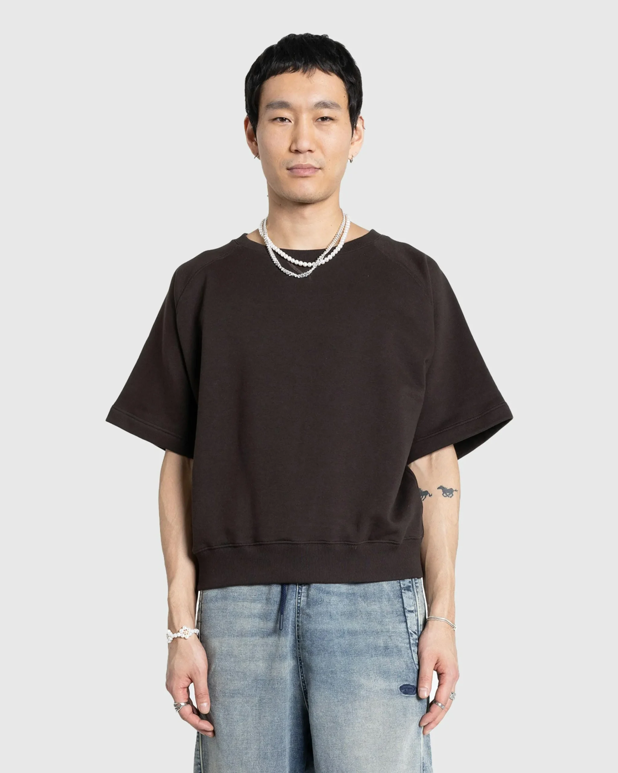 Meta Campania Collective Sigmar Jersey Cotton Short-Sleeve Crew Neck Dark Chocolate Brown- Tops