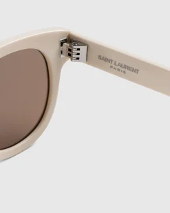 Saint Laurent SL 571 Round Frame Sunglasses Ivory/Brown- Sunglasses