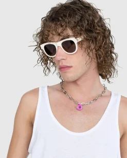 Saint Laurent SL 571 Round Frame Sunglasses Ivory/Brown- Sunglasses