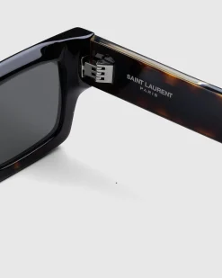 Saint Laurent SL 572 Square Frame Sunglasses Havana/Crystal/Grey- Sunglasses