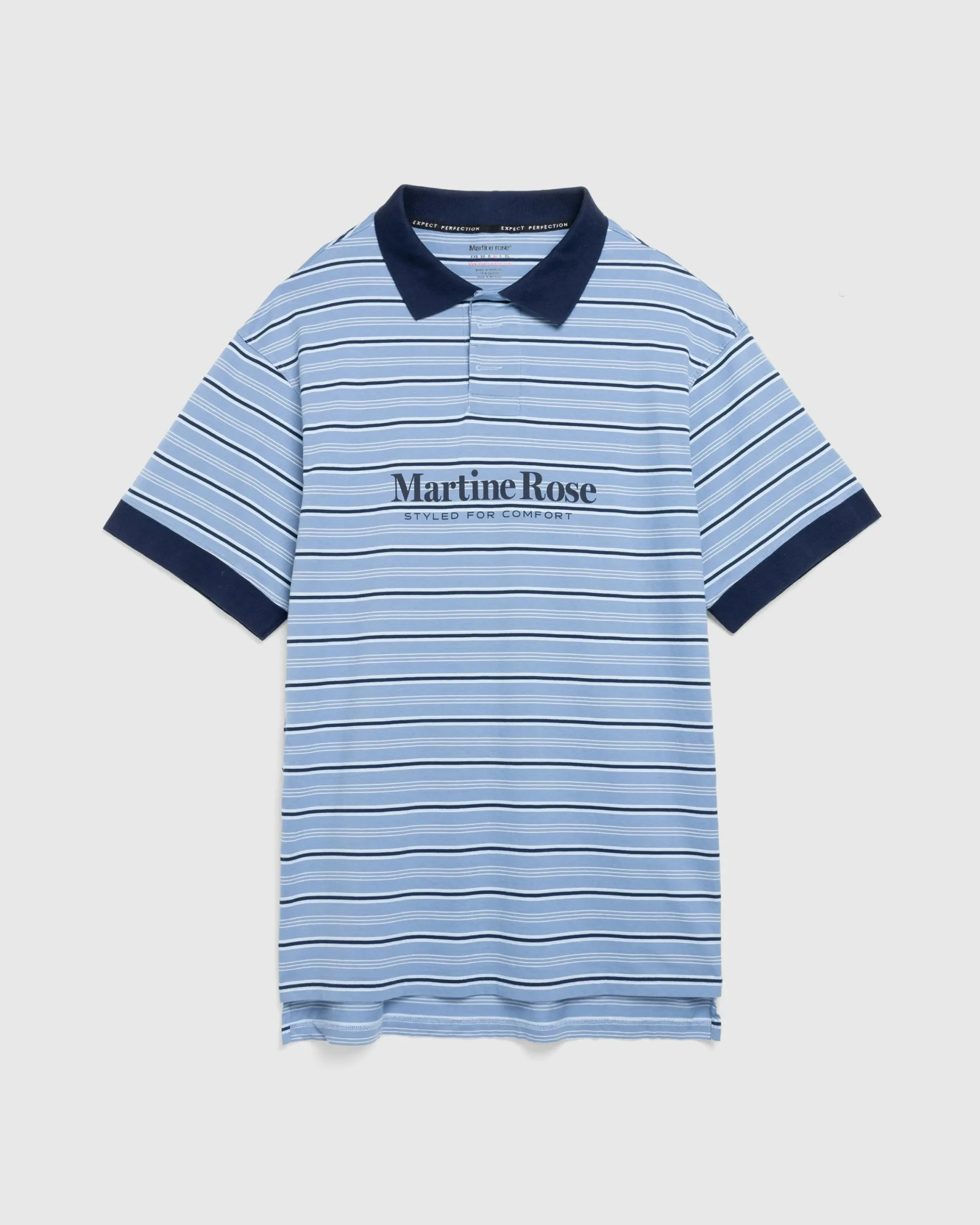 Martine Rose Stretched Polo Blue Stripe- Tops