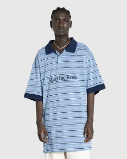 Martine Rose Stretched Polo Blue Stripe- Tops