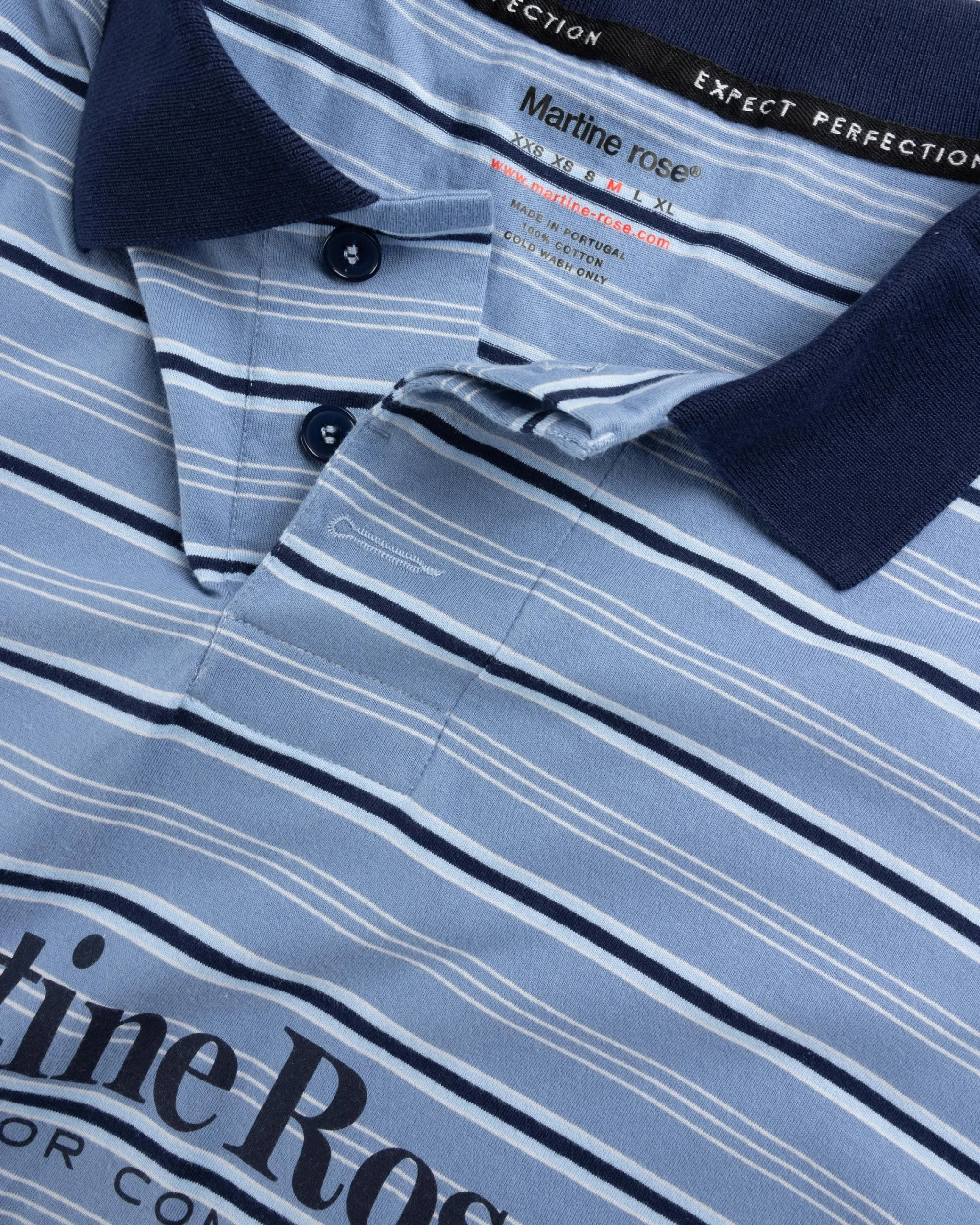 Martine Rose Stretched Polo Blue Stripe- Tops