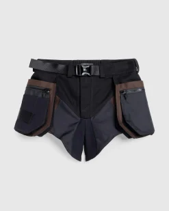 Mugler Technical Fabric Cargo Shorts Black/Dark Chocolate- Shorts