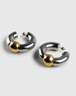 Jean Paul Gaultier Tube Earrings Silver/Gold- Jewelry