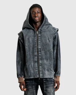 Y/Project Velcro Denim Jacket Black Vertical Whiskers- Outerwear