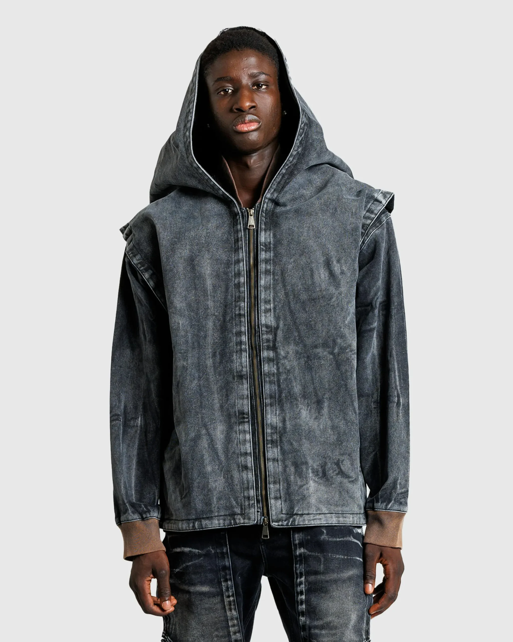 Y/Project Velcro Denim Jacket Black Vertical Whiskers- Outerwear