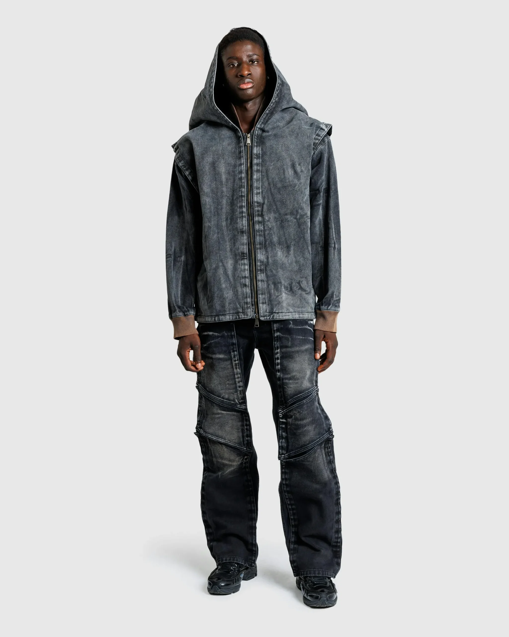 Y/Project Velcro Denim Jacket Black Vertical Whiskers- Outerwear