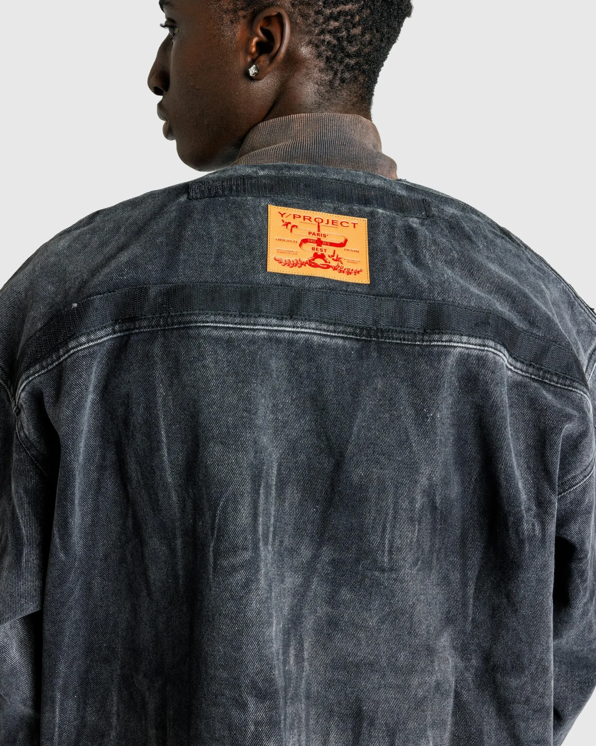 Y/Project Velcro Denim Jacket Black Vertical Whiskers- Outerwear
