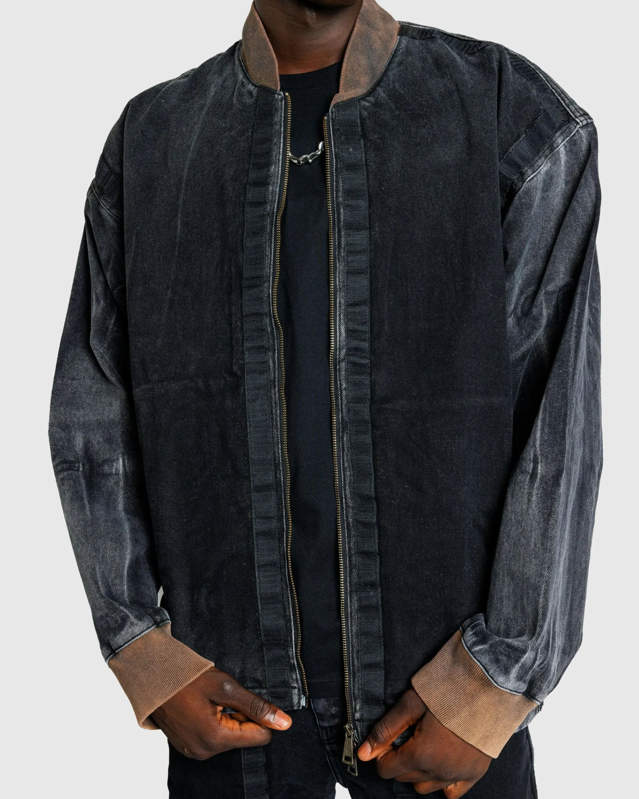 Y/Project Velcro Denim Jacket Black Vertical Whiskers- Outerwear