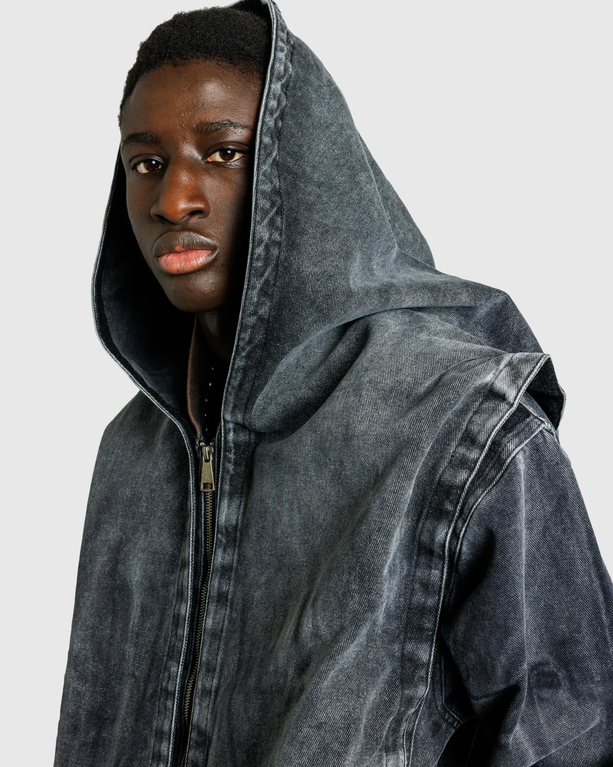 Y/Project Velcro Denim Jacket Black Vertical Whiskers- Outerwear