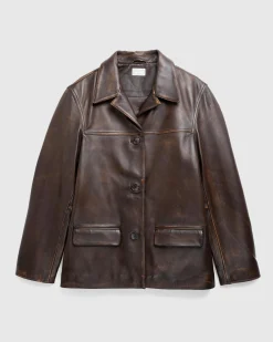 Guess USA Vintage Leather Jacket Chocolate Mousse- Outerwear