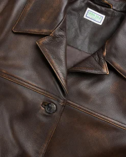Guess USA Vintage Leather Jacket Chocolate Mousse- Outerwear