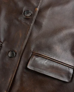Guess USA Vintage Leather Jacket Chocolate Mousse- Outerwear