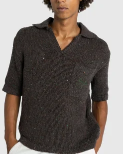 ERL Wool Polo Sweater Knit Dark Brown- Tops