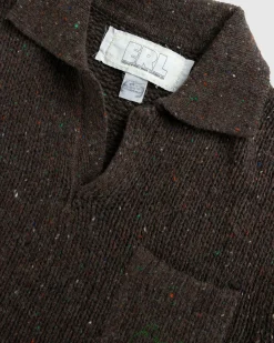 ERL Wool Polo Sweater Knit Dark Brown- Tops